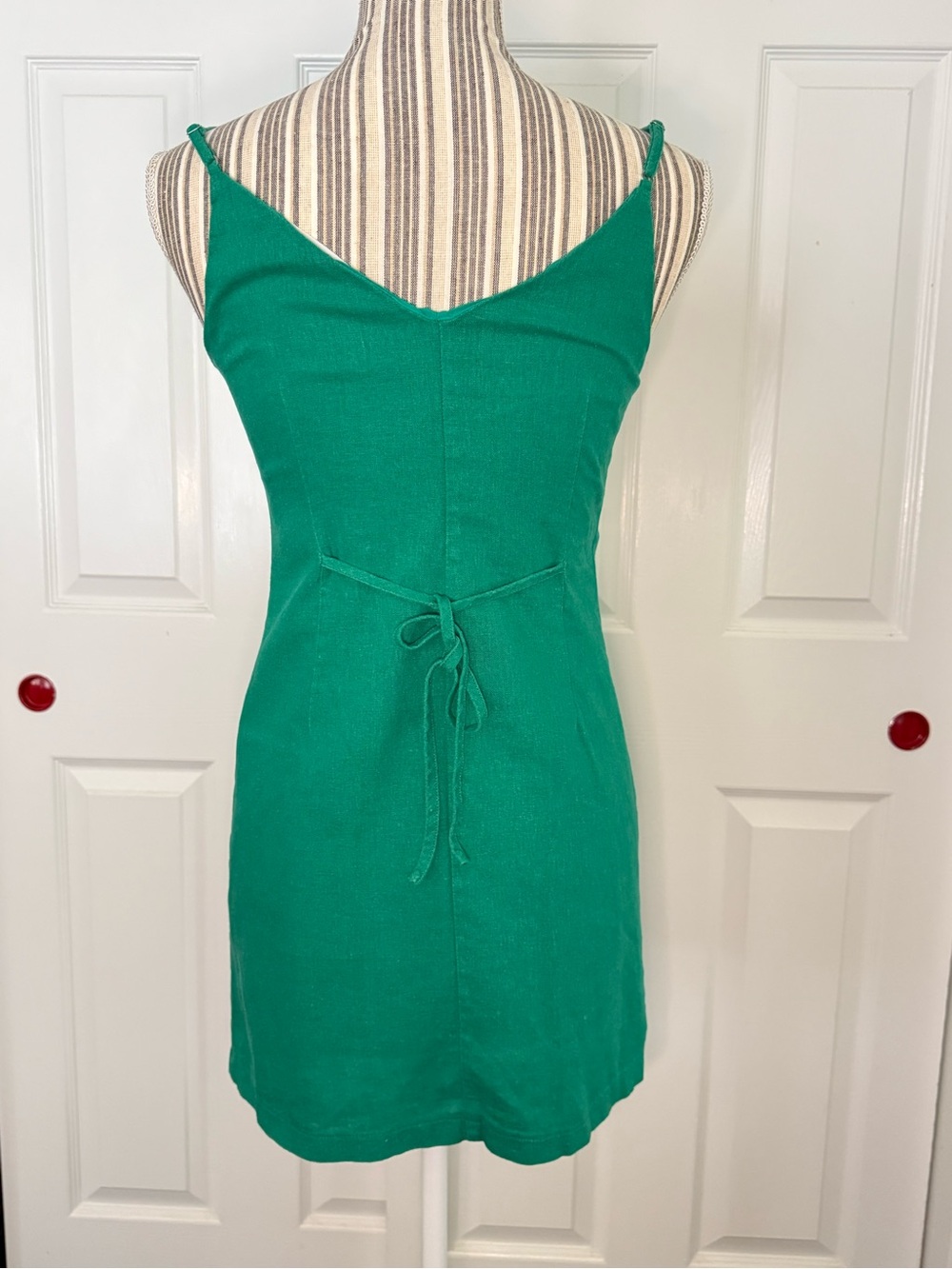 Lulus Green Linen Blend Wrap Mini Dress XS - Picture 5 of 9